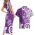 Polynesia Couples Matching Short Sleeve Bodycon Dress and Hawaiian Shirt Purple Tribal Turtle Floral Pattern