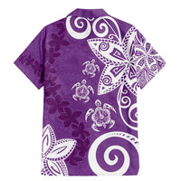 Polynesia Family Matching Mermaid Dress and Hawaiian Shirt Purple Tribal Turtle Floral Pattern