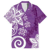 Polynesia Family Matching Off Shoulder Short Dress and Hawaiian Shirt Purple Tribal Turtle Floral Pattern