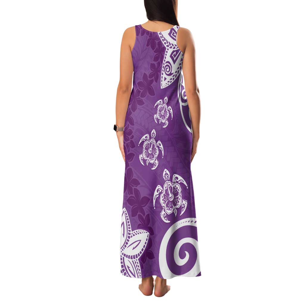 Polynesia Family Matching Tank Maxi Dress and Hawaiian Shirt Purple Tribal Turtle Floral Pattern