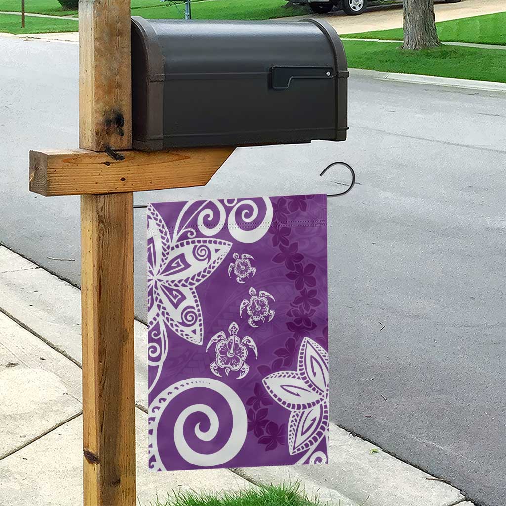 Polynesia Garden Flag Purple Tribal Turtle Floral Pattern