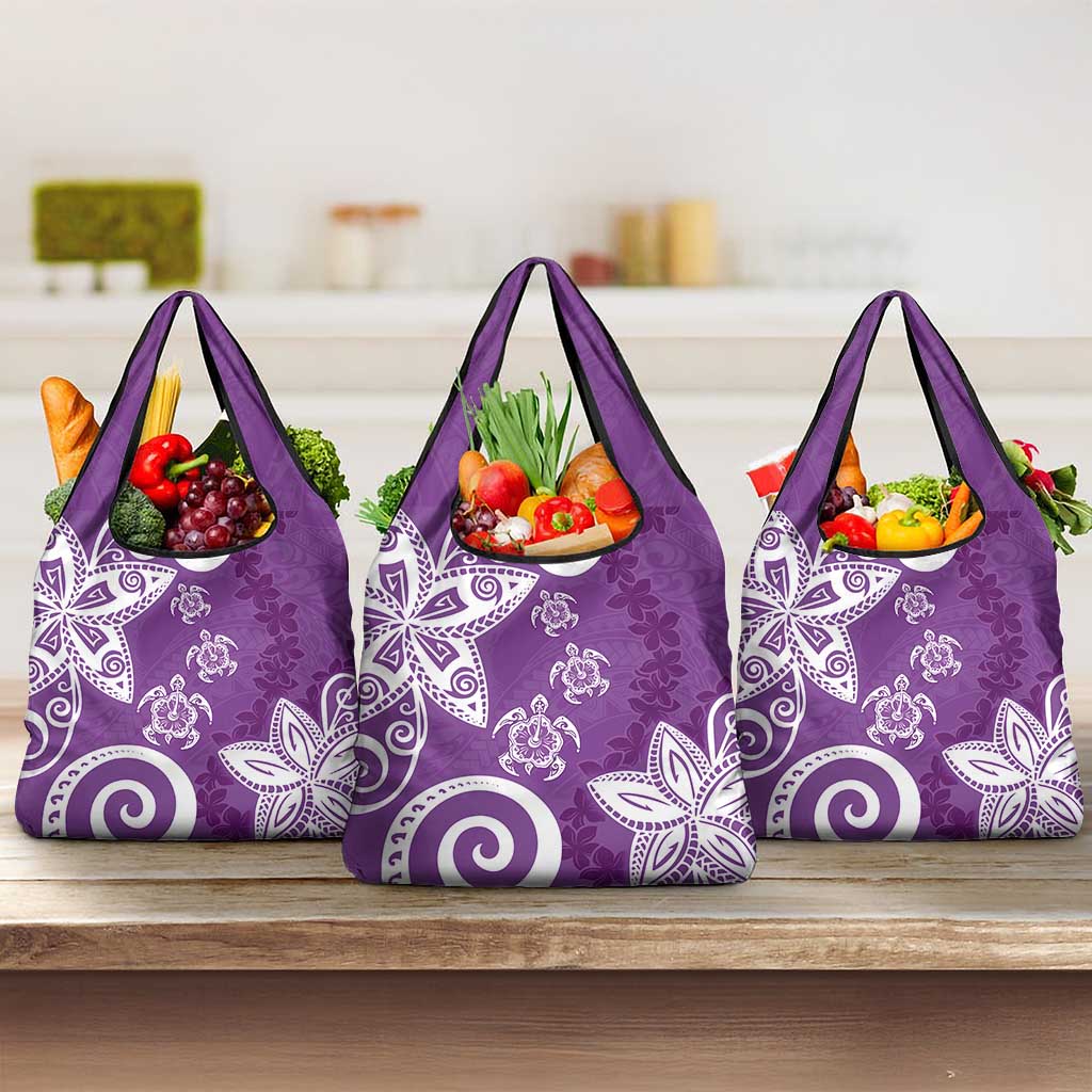 Polynesia Grocery Bag Purple Tribal Turtle Floral Pattern