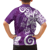 Polynesia Kid Hawaiian Shirt Purple Tribal Turtle Floral Pattern