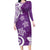 Polynesia Long Sleeve Bodycon Dress Purple Tribal Turtle Floral Pattern