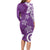 Polynesia Long Sleeve Bodycon Dress Purple Tribal Turtle Floral Pattern