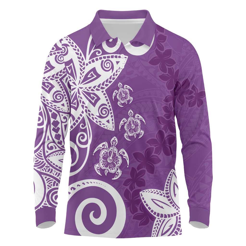 Polynesia Long Sleeve Polo Shirt Purple Tribal Turtle Floral Pattern LT05 Purple - Polynesian Pride