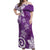 Polynesia Off Shoulder Maxi Dress Purple Tribal Turtle Floral Pattern