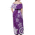 Polynesia Off Shoulder Maxi Dress Purple Tribal Turtle Floral Pattern