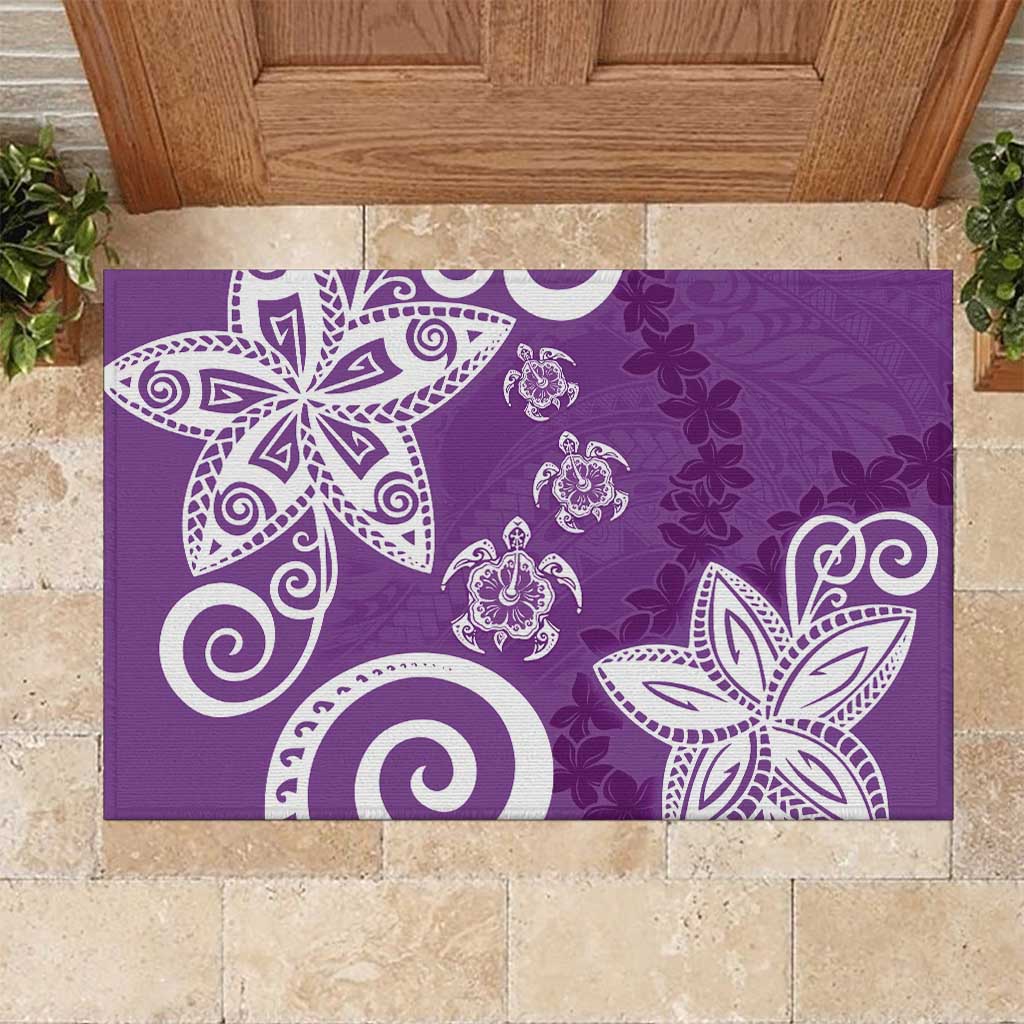 Polynesia Rubber Doormat Purple Tribal Turtle Floral Pattern