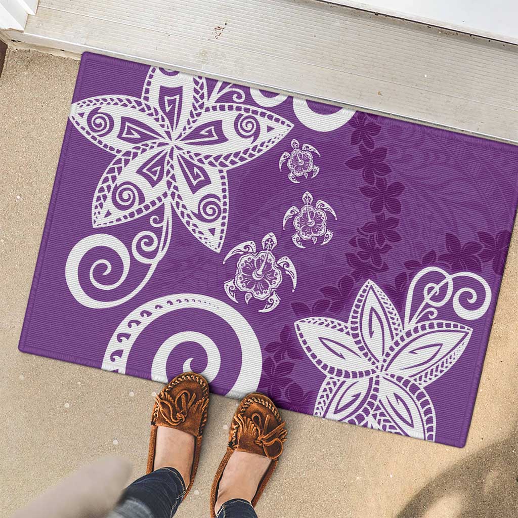 Polynesia Rubber Doormat Purple Tribal Turtle Floral Pattern