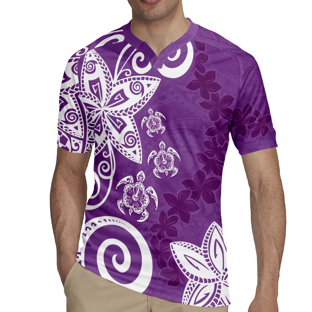 Polynesia Rugby Jersey Purple Tribal Turtle Floral Pattern