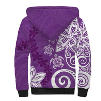 Polynesia Sherpa Hoodie Purple Tribal Turtle Floral Pattern