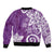 Polynesia Sleeve Zip Bomber Jacket Purple Tribal Turtle Floral Pattern