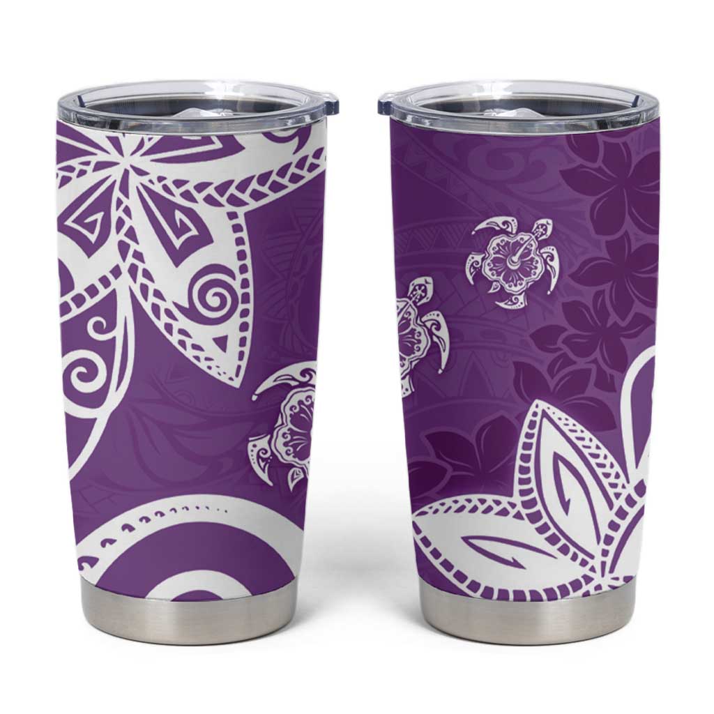 Polynesia Tumbler Cup Purple Tribal Turtle Floral Pattern