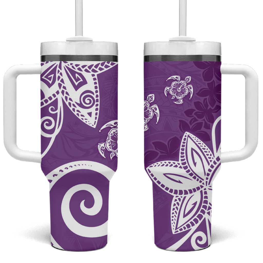 Polynesia Tumbler With Handle Purple Tribal Turtle Floral Pattern