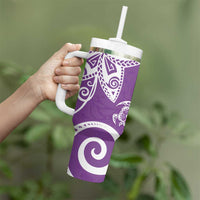 Polynesia Tumbler With Handle Purple Tribal Turtle Floral Pattern
