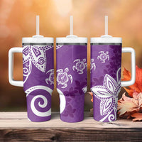 Polynesia Tumbler With Handle Purple Tribal Turtle Floral Pattern