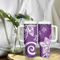 Polynesia Tumbler With Handle Purple Tribal Turtle Floral Pattern