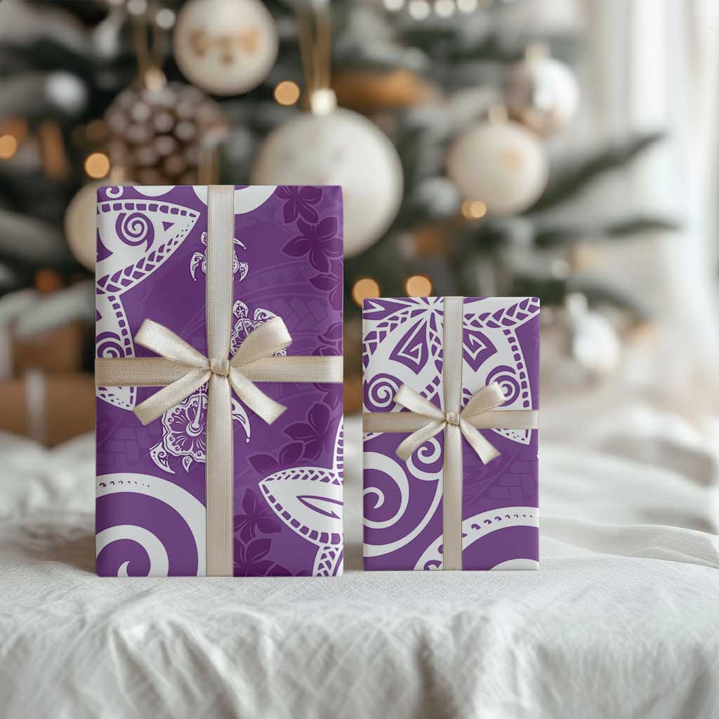 Polynesia Wrapping Paper Purple Tribal Turtle Floral Pattern - Polynesian Pride