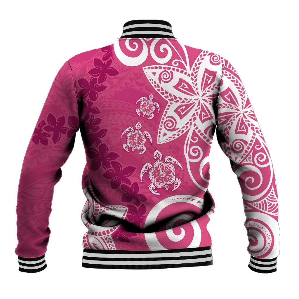 Polynesia Baseball Jacket Pink Tribal Turtle Floral Pattern