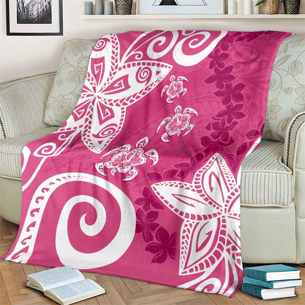 Polynesia Blanket Pink Tribal Turtle Floral Pattern