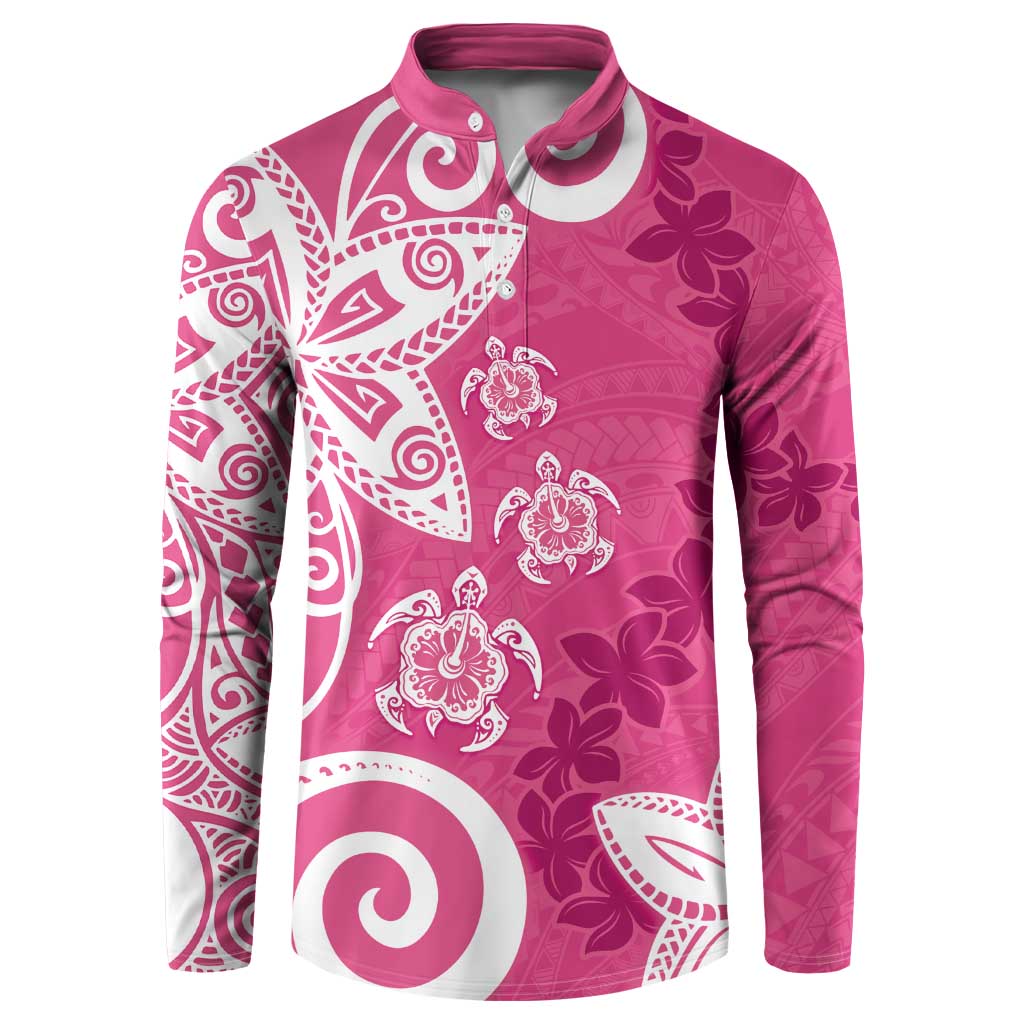 Polynesia Button Sweatshirt Pink Tribal Turtle Floral Pattern