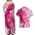 Polynesia Couples Matching Off Shoulder Maxi Dress and Hawaiian Shirt Pink Tribal Turtle Floral Pattern