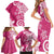 Polynesia Family Matching Short Sleeve Bodycon Dress and Hawaiian Shirt Pink Tribal Turtle Floral Pattern