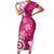 Polynesia Family Matching Short Sleeve Bodycon Dress and Hawaiian Shirt Pink Tribal Turtle Floral Pattern