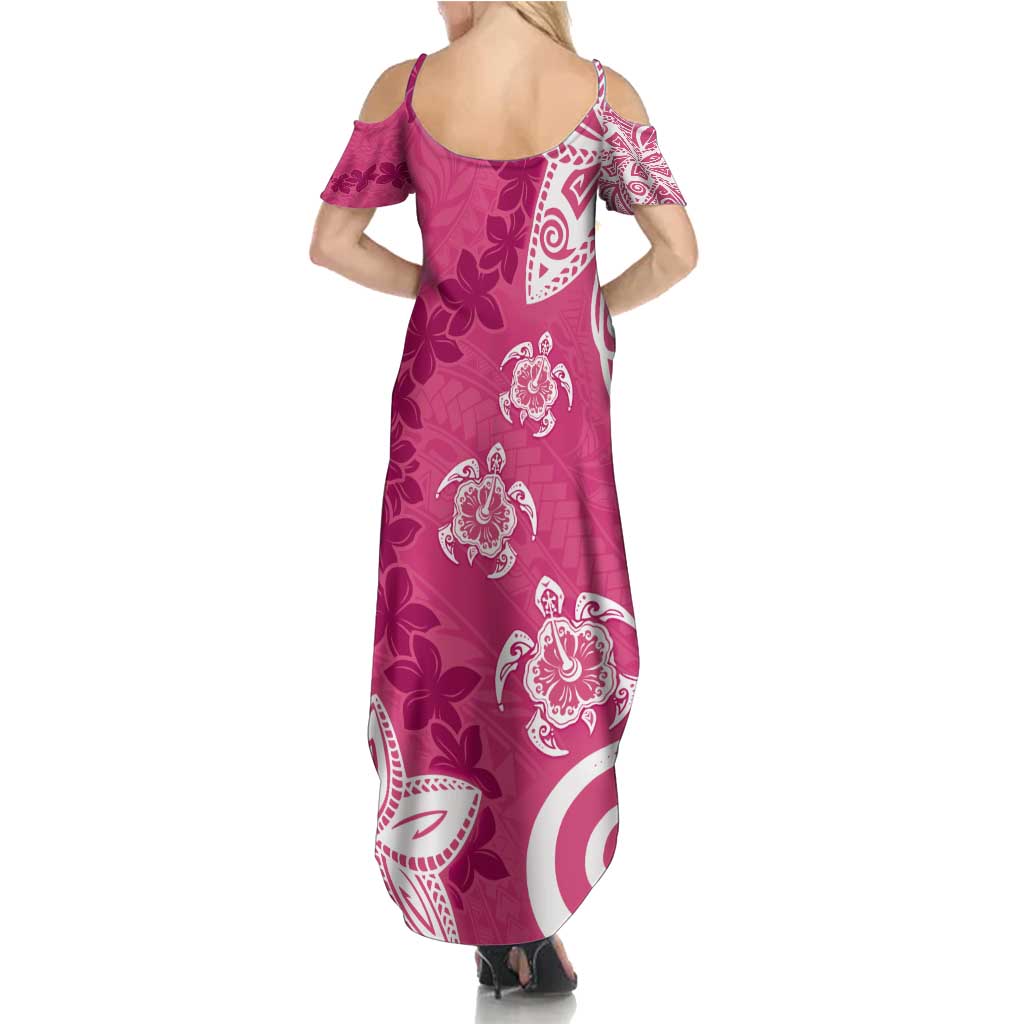 Polynesia Family Matching Summer Maxi Dress and Hawaiian Shirt Pink Tribal Turtle Floral Pattern