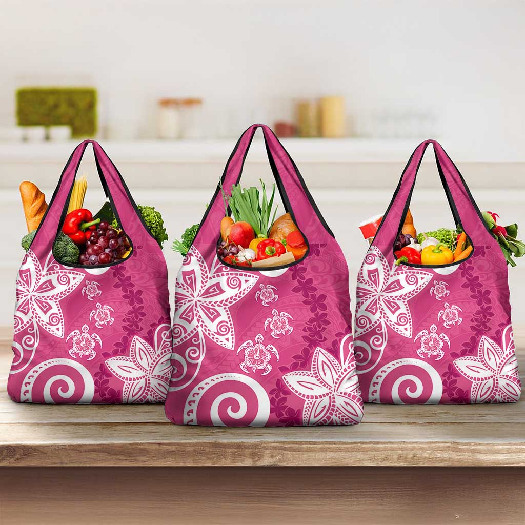 Polynesia Grocery Bag Pink Tribal Turtle Floral Pattern