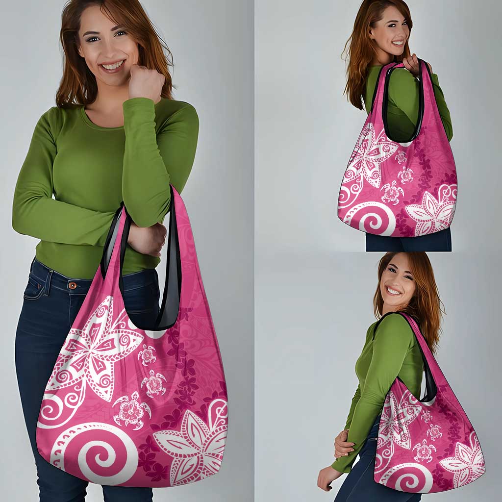 Polynesia Grocery Bag Pink Tribal Turtle Floral Pattern