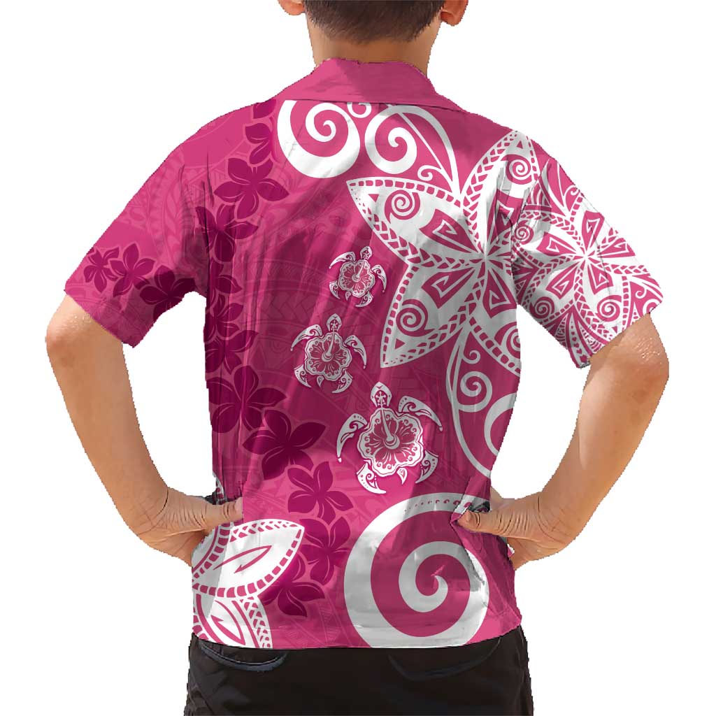 Polynesia Kid Hawaiian Shirt Pink Tribal Turtle Floral Pattern