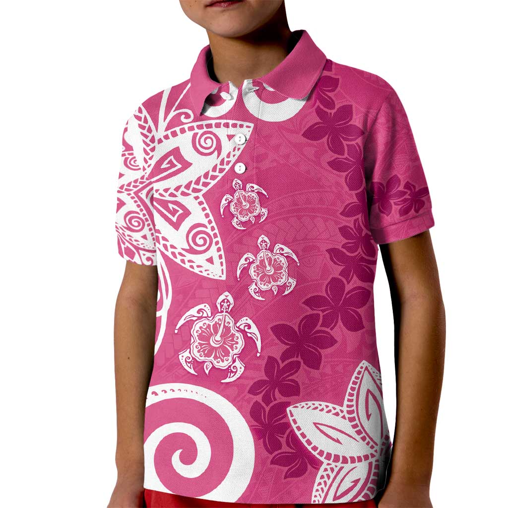 Polynesia Kid Polo Shirt Pink Tribal Turtle Floral Pattern