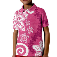 Polynesia Kid Polo Shirt Pink Tribal Turtle Floral Pattern