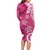 Polynesia Long Sleeve Bodycon Dress Pink Tribal Turtle Floral Pattern