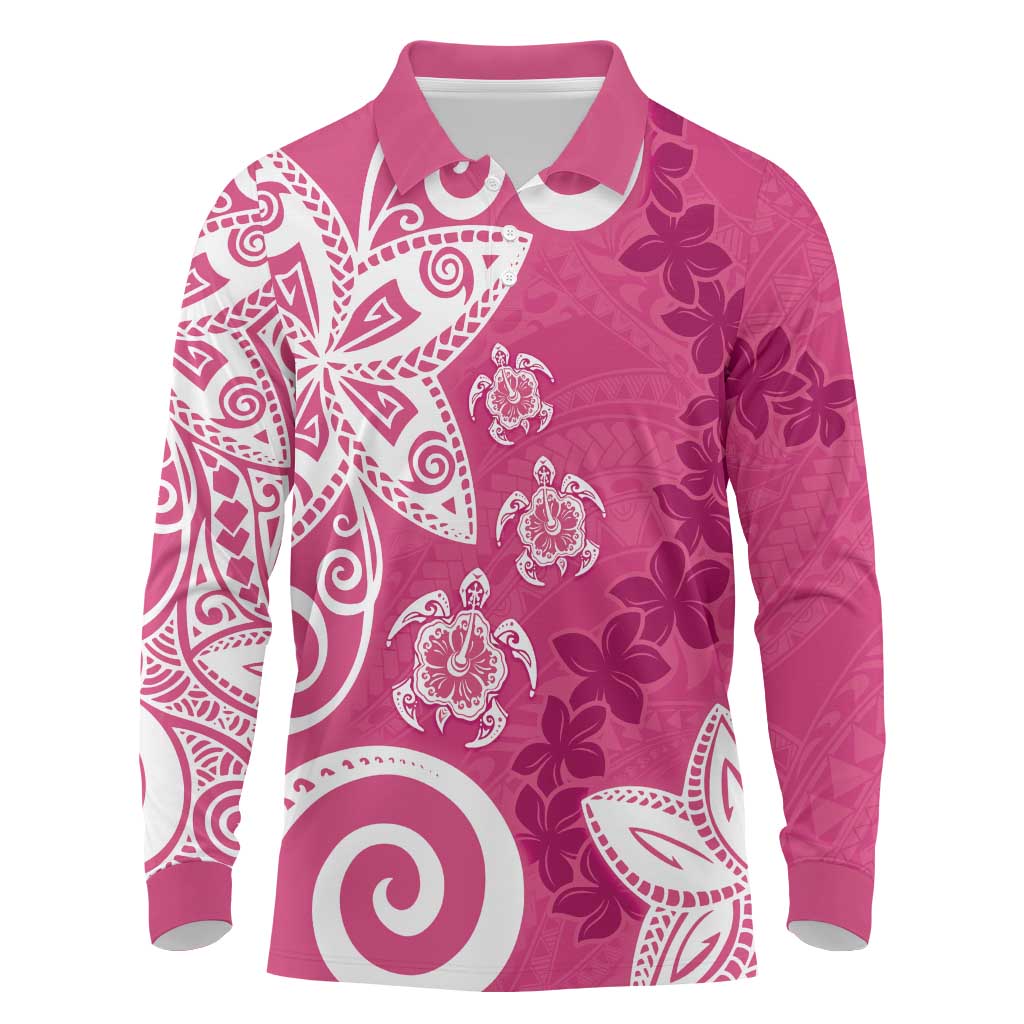 Polynesia Long Sleeve Polo Shirt Pink Tribal Turtle Floral Pattern LT05 Pink - Polynesian Pride