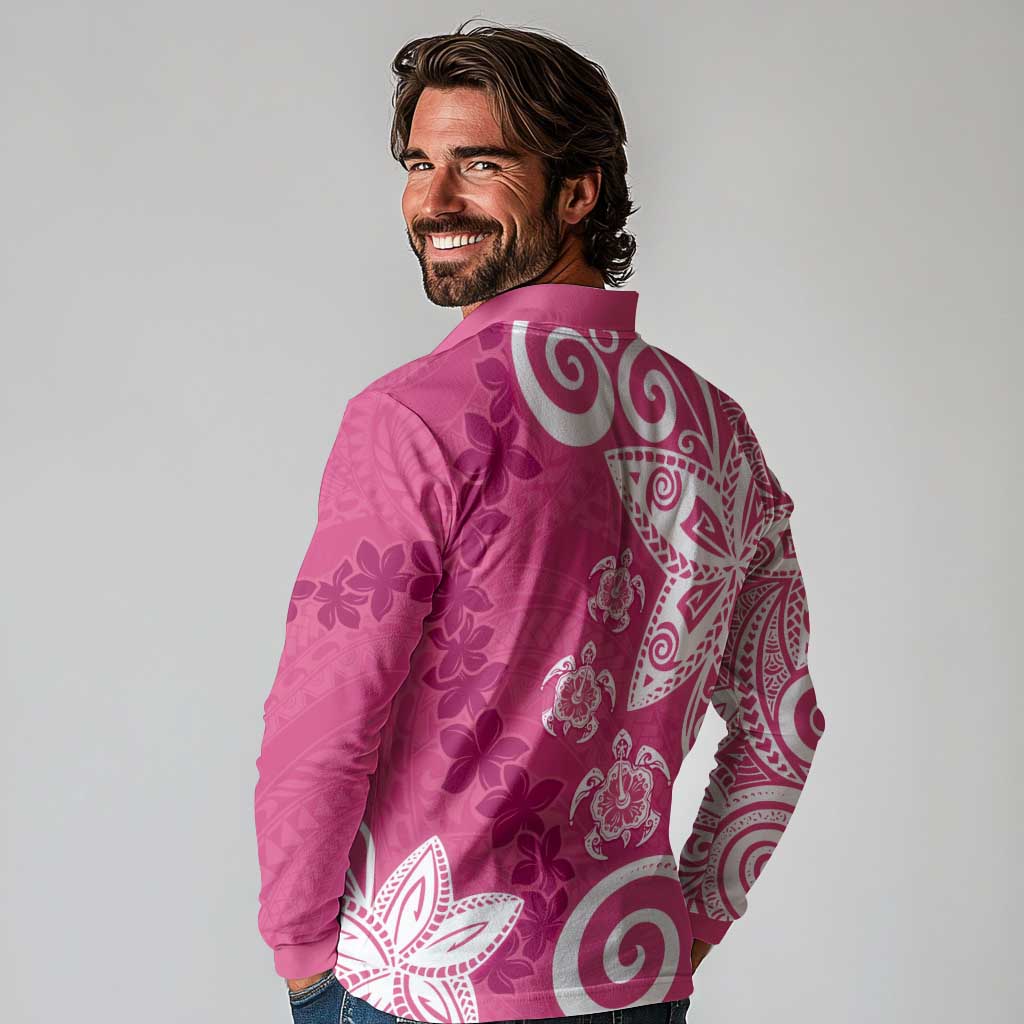 Polynesia Long Sleeve Polo Shirt Pink Tribal Turtle Floral Pattern LT05 - Polynesian Pride