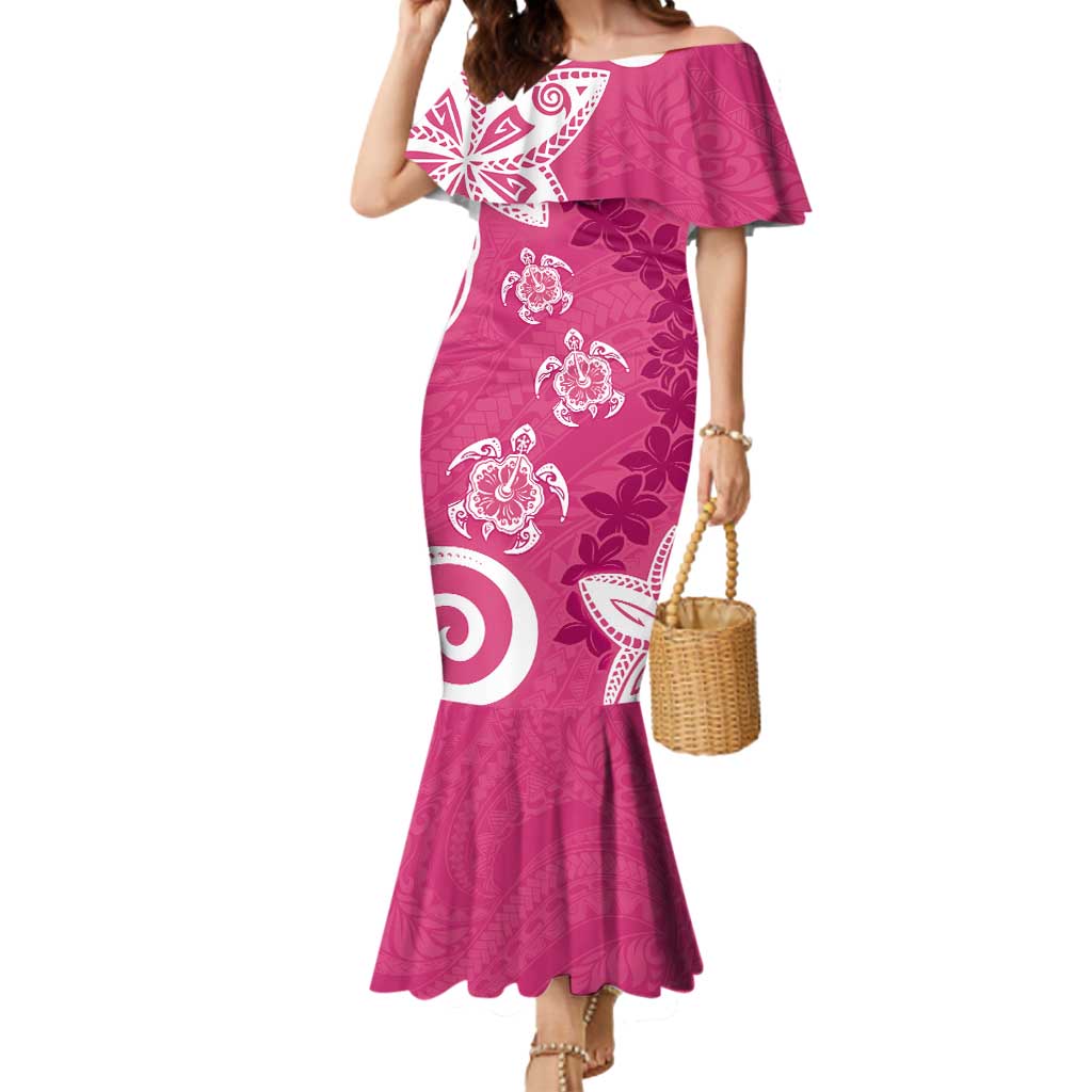 Polynesia Mermaid Dress Pink Tribal Turtle Floral Pattern