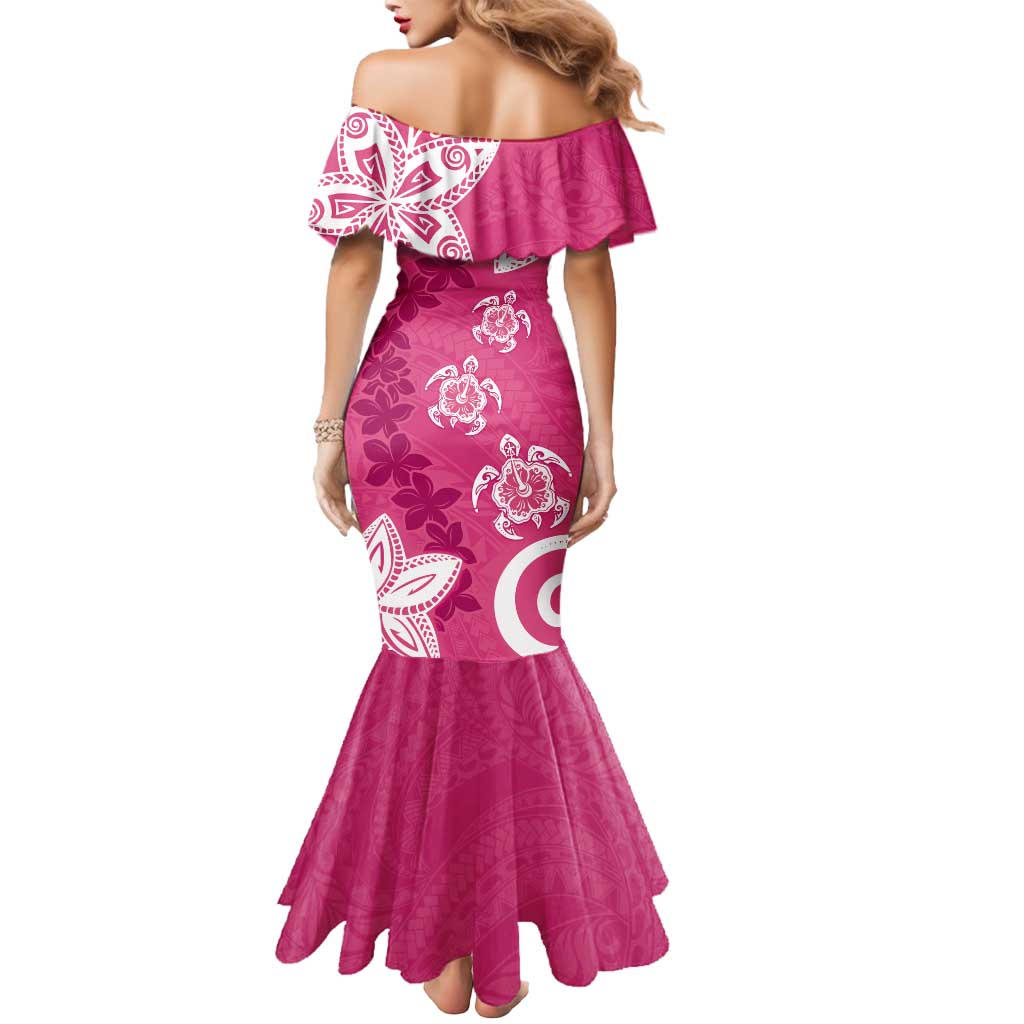 Polynesia Mermaid Dress Pink Tribal Turtle Floral Pattern