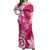 Polynesia Off Shoulder Maxi Dress Pink Tribal Turtle Floral Pattern