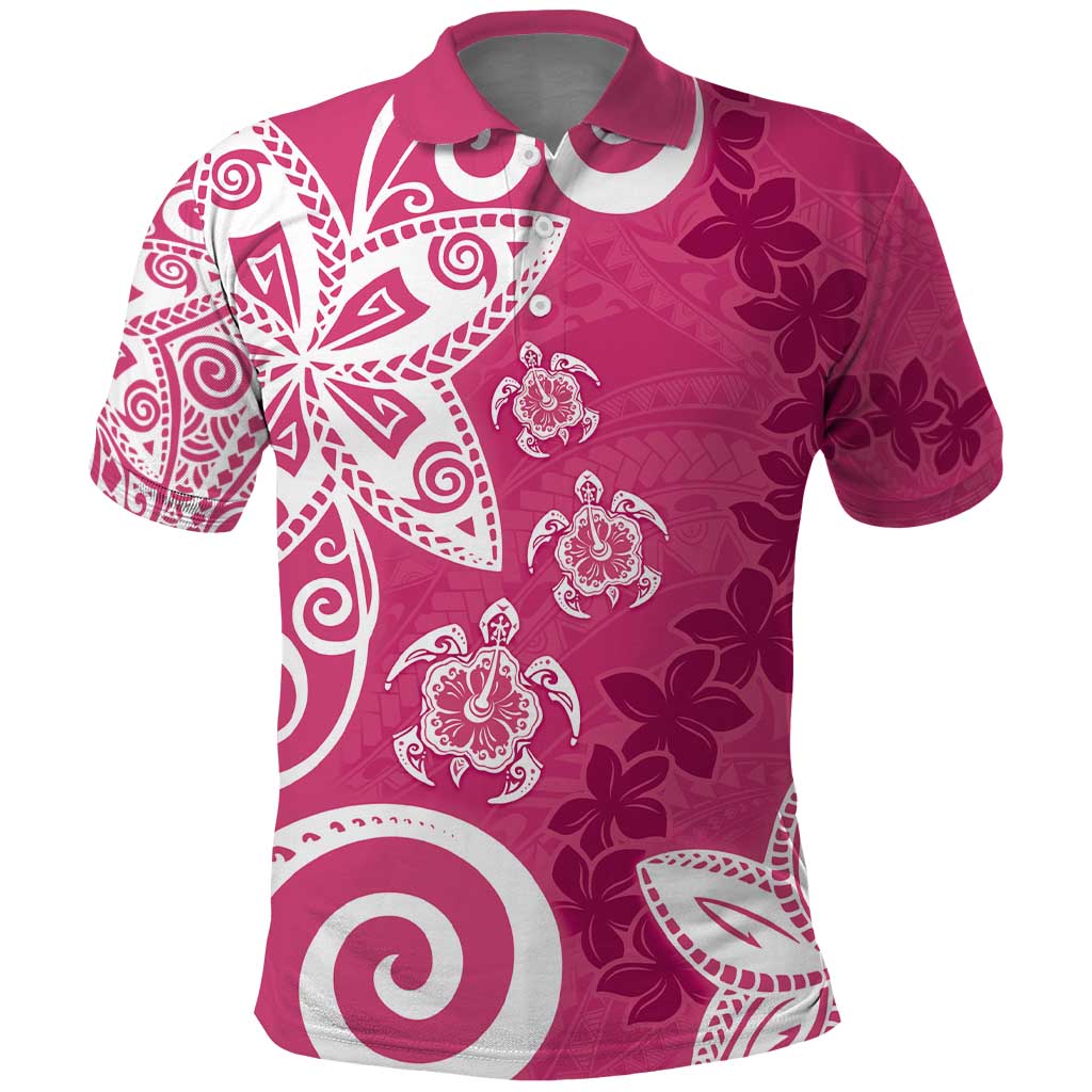 Polynesia Polo Shirt Pink Tribal Turtle Floral Pattern