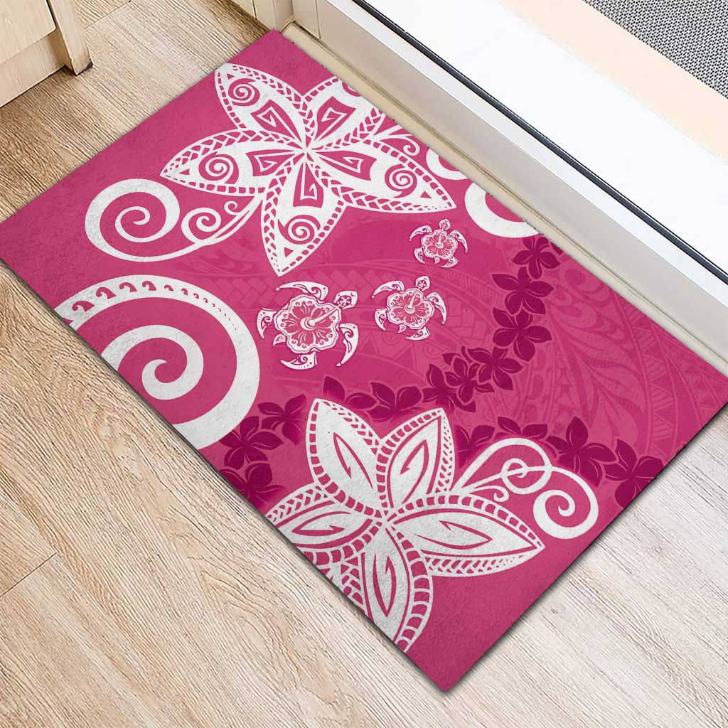 Polynesia Rubber Doormat Pink Tribal Turtle Floral Pattern