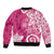 Polynesia Sleeve Zip Bomber Jacket Pink Tribal Turtle Floral Pattern