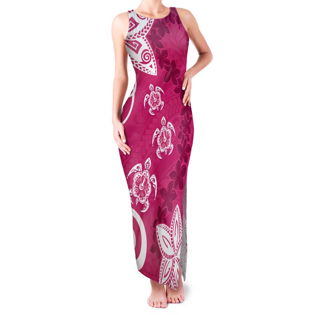 Polynesia Tank Maxi Dress Pink Tribal Turtle Floral Pattern