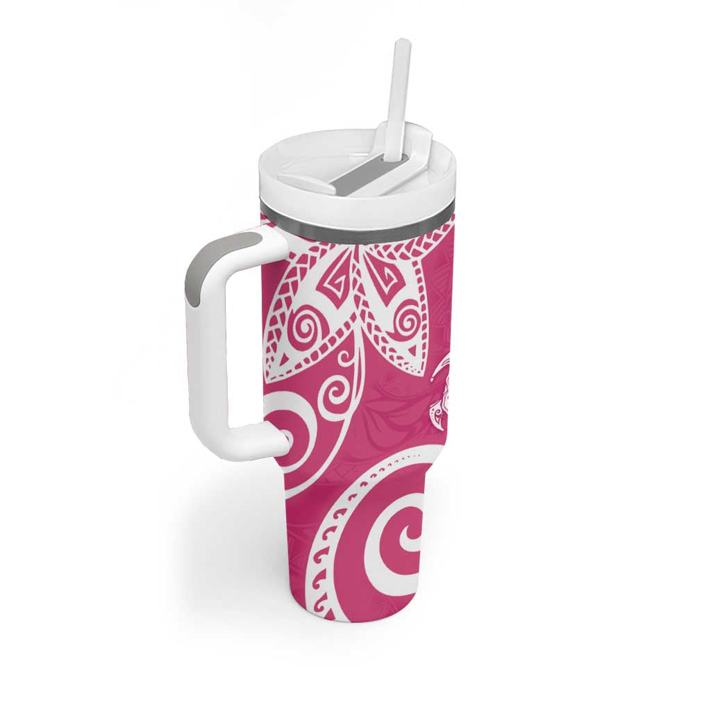 Polynesia Tumbler With Handle Pink Tribal Turtle Floral Pattern