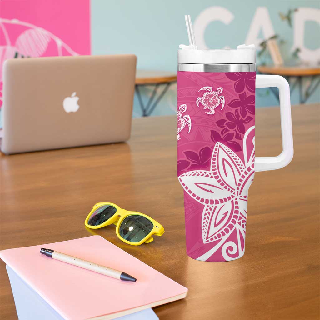 Polynesia Tumbler With Handle Pink Tribal Turtle Floral Pattern