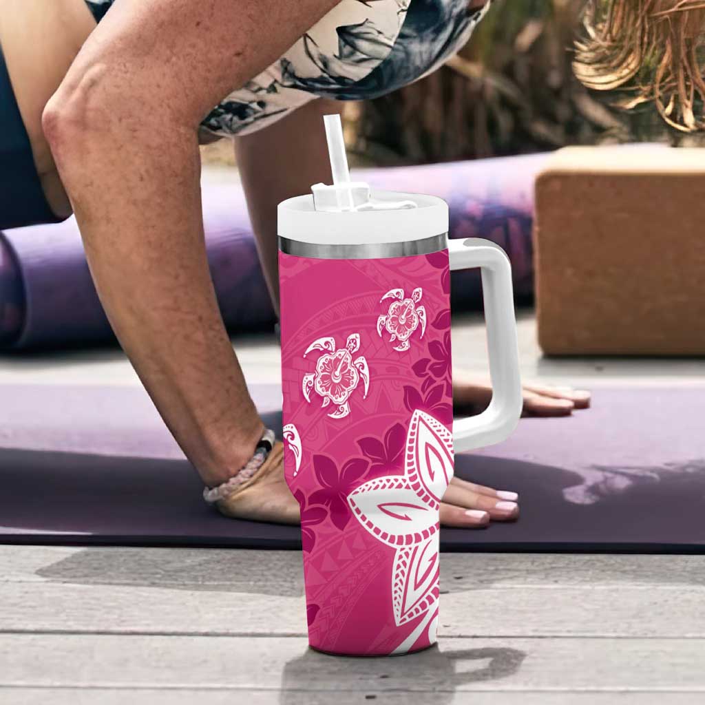 Polynesia Tumbler With Handle Pink Tribal Turtle Floral Pattern
