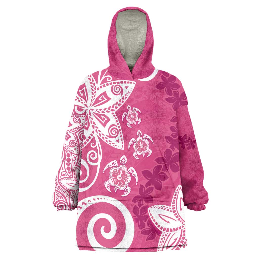 Polynesia Wearable Blanket Hoodie Pink Tribal Turtle Floral Pattern