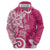 Polynesia Zip Hoodie Pink Tribal Turtle Floral Pattern